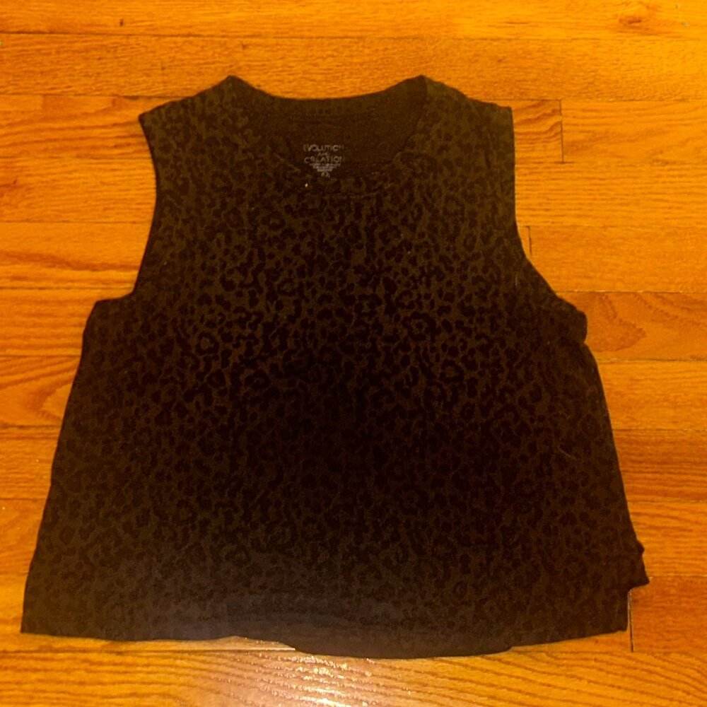 Black Leopard Print Sheer Athletic Tank Top Size: Medium